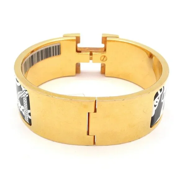 HERMES Clic Clac H Gold Black White Hardware Patent Leather Bangle - Picture 8 of 10